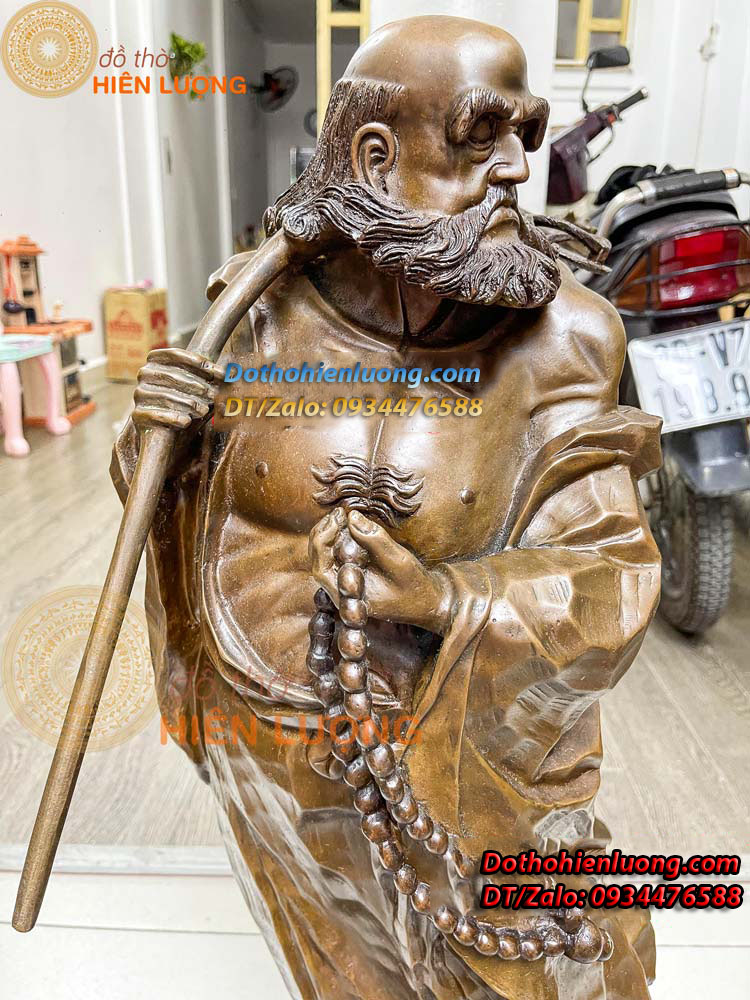 Tôn Tượng Đạt Ma Sư Tổ Bằng Đồng Hun Màu Giả Cổ Cao 80cm, Nặng 17kg Đẹp Tinh Xảo - Đồ Thờ Hiên Lượng
