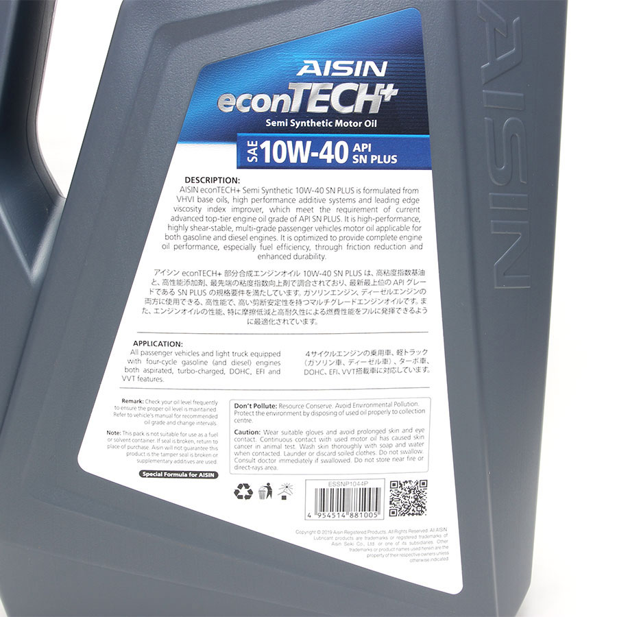 Nhớt Động Cơ AISIN ESSN1044P 10W-40 SN Plus Econtech+ Semi Synthetic 4L