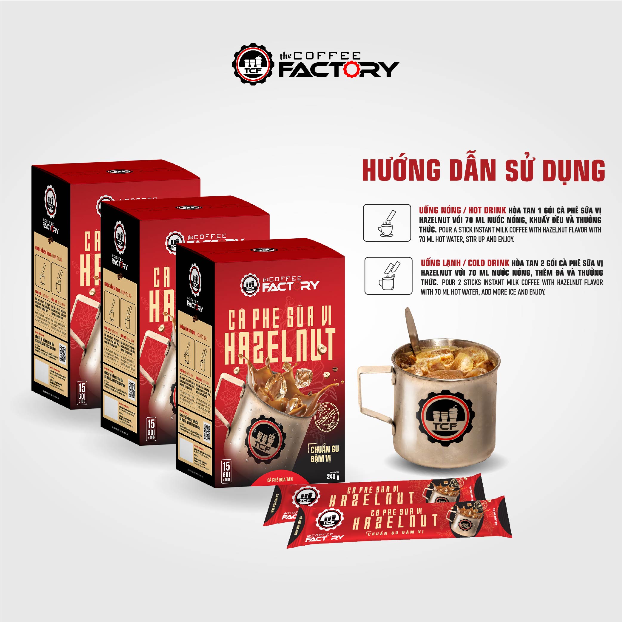 Combo 3 hộp cà phê sữa vị hazelnut hòa tan The Coffee Factory (Hộp 15 gói x 16g)