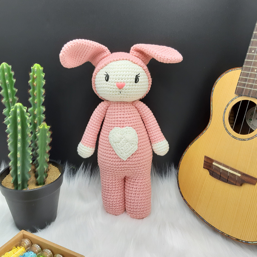 Gấu bông móc len Amigurumi cao cấp - Thỏ tim quà tặng thú nhồi bông