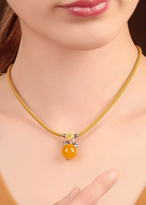 Vòng đeo cổ dây chuyền mã não vàng tự nhiên simple style VN22
