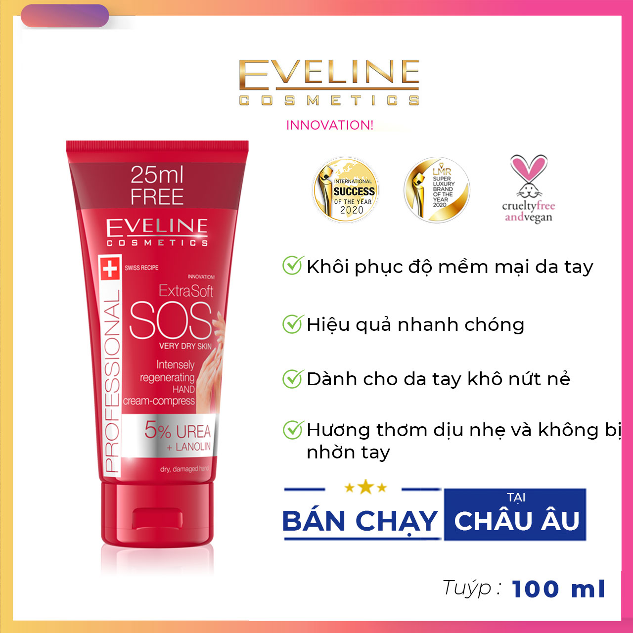 Kem ngăn ngừa khô da tay cấp tốc Eveline  EXTRA SOFT SOS REGENERATING 25ml