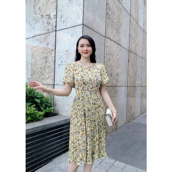 ĐẦM XÒE VOAN HOA CHÂN VÁY DẬP LY TAY PHỒNG