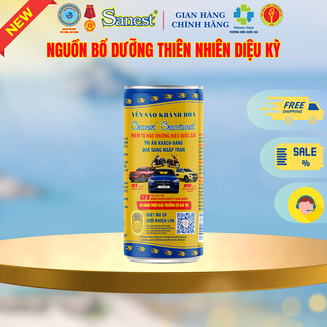 Nước Yến sào Khánh Hòa Sanest có đường 7,5% _Thùng 30 lon