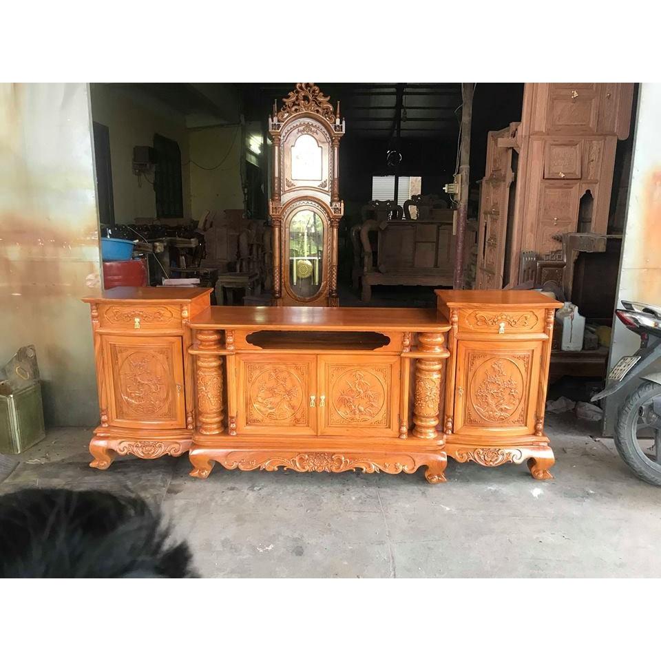 Kệ tivi phòng khách cột nho gỗ gõ đỏ