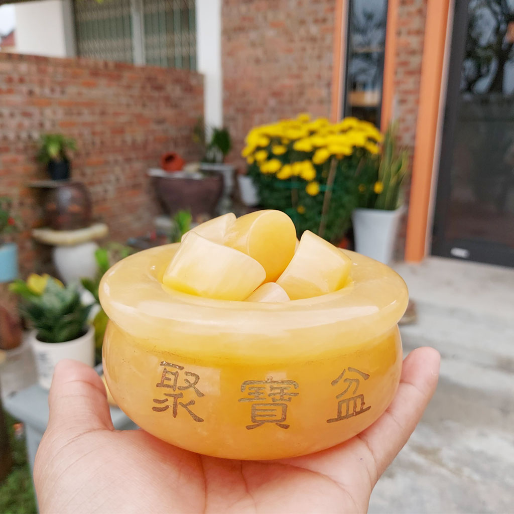 Hũ vàng tài lộc phong thủy đá Ngọc hoàng long đá Non Nước