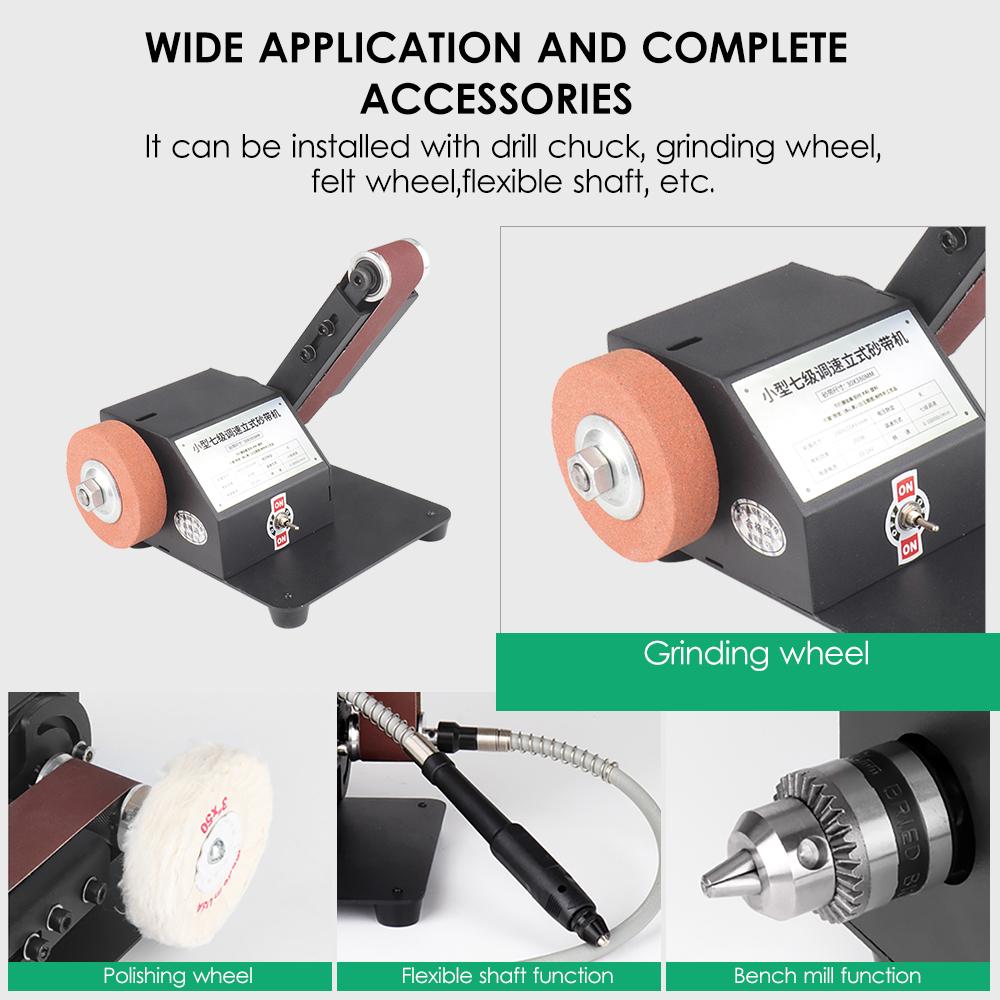 250W Máy chà nhám đai mini dọc và ngang Máy chà nhám điện Máy đánh bóng Máy mài Máy mài đai cát nhỏ Điều chỉnh 7 tốc độ với 10 đai chà nhám để đánh bóng kim loại acrylic gỗ