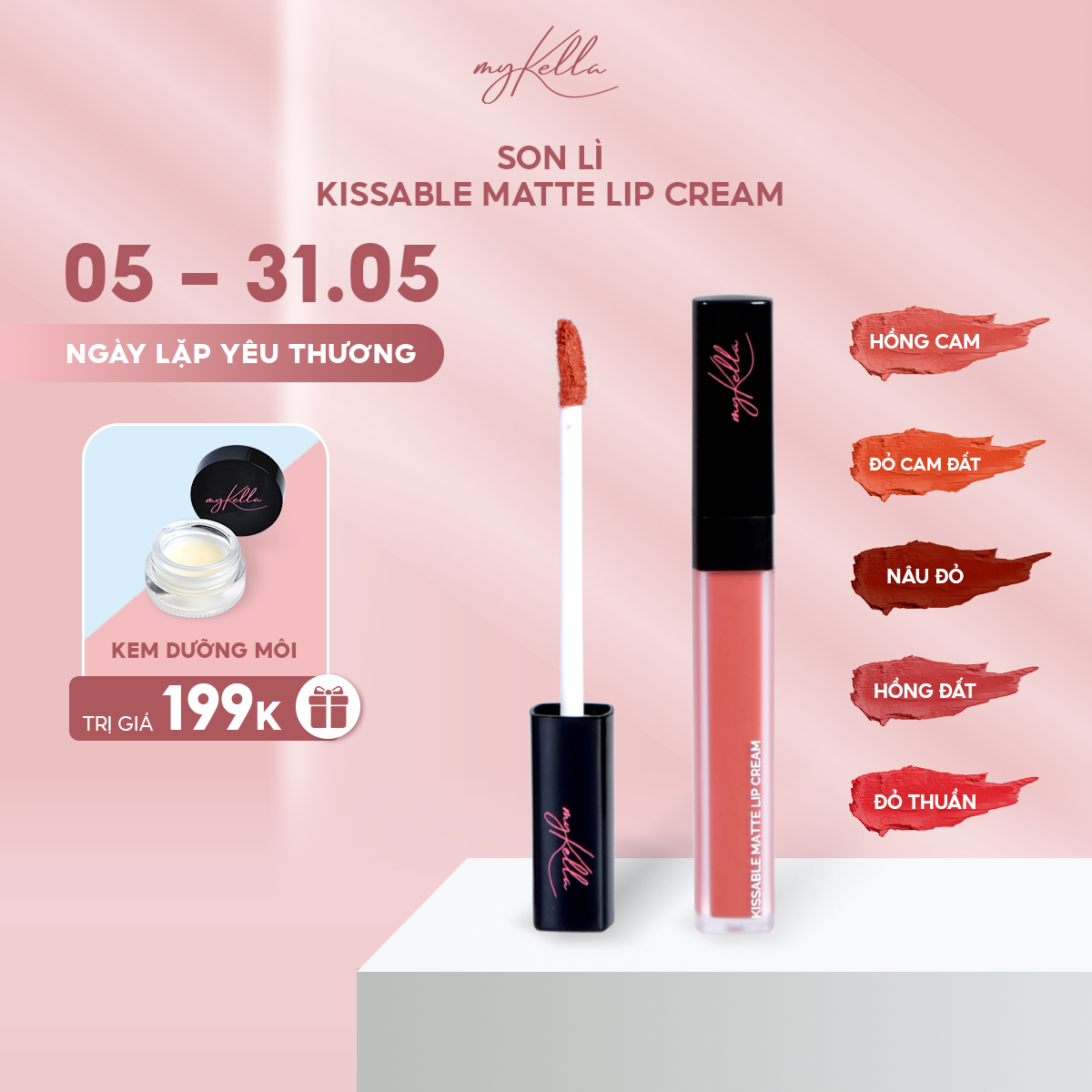 Son Kem Lì myKella Thuần Chay, Mịn Mượt, Dưỡng Môi Chống Thâm - KISSABLE MATTE LIP CREAM 5ml