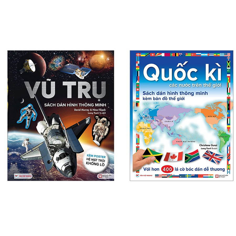 Combo: ( Trọn Bộ 2 Cuốn)  Bộ Sách Quốc Kì Các Nước Trên Thế Giới + Vũ Trụ : Sách Dán Hình Thông Minh Kèm Bản Đồ Thế Giới - Với Hơn 400 Lá Cờ Bóc Dán