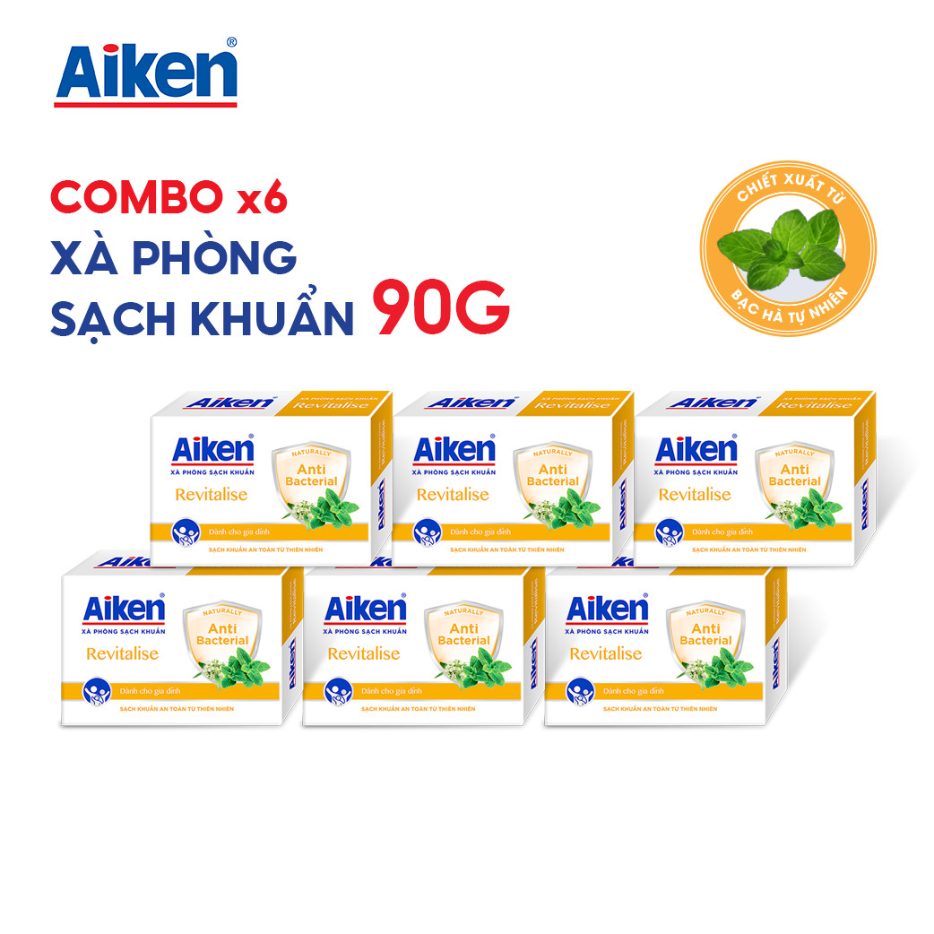 Aiken Combo 6 Xà Phòng Sạch Khuẩn Chiết Xuất Bạc Hà 90G/hộp