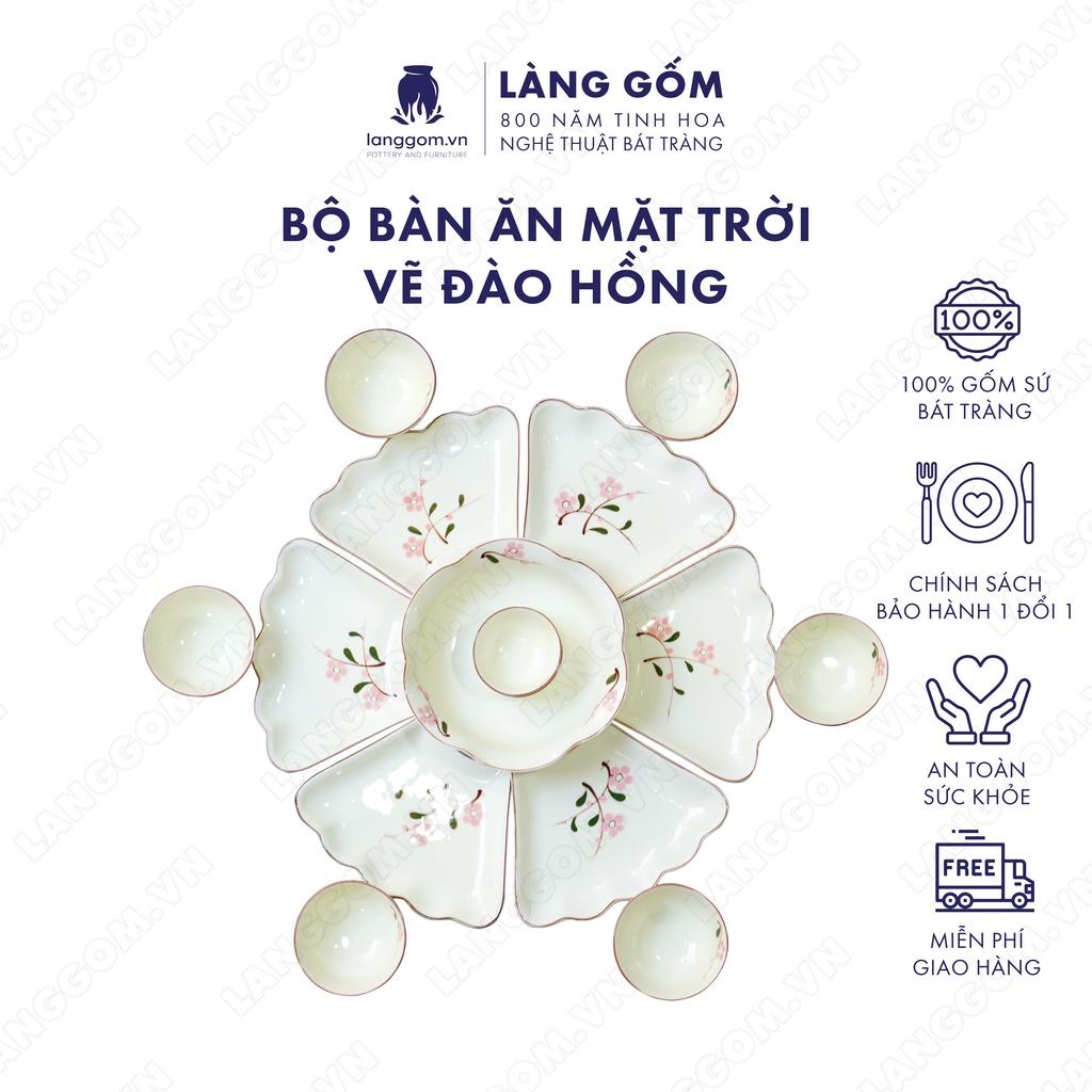 Bộ bàn ăn mặt trời vẽ đào hồng - Gốm sứ Bát Tràng - langgom.vn