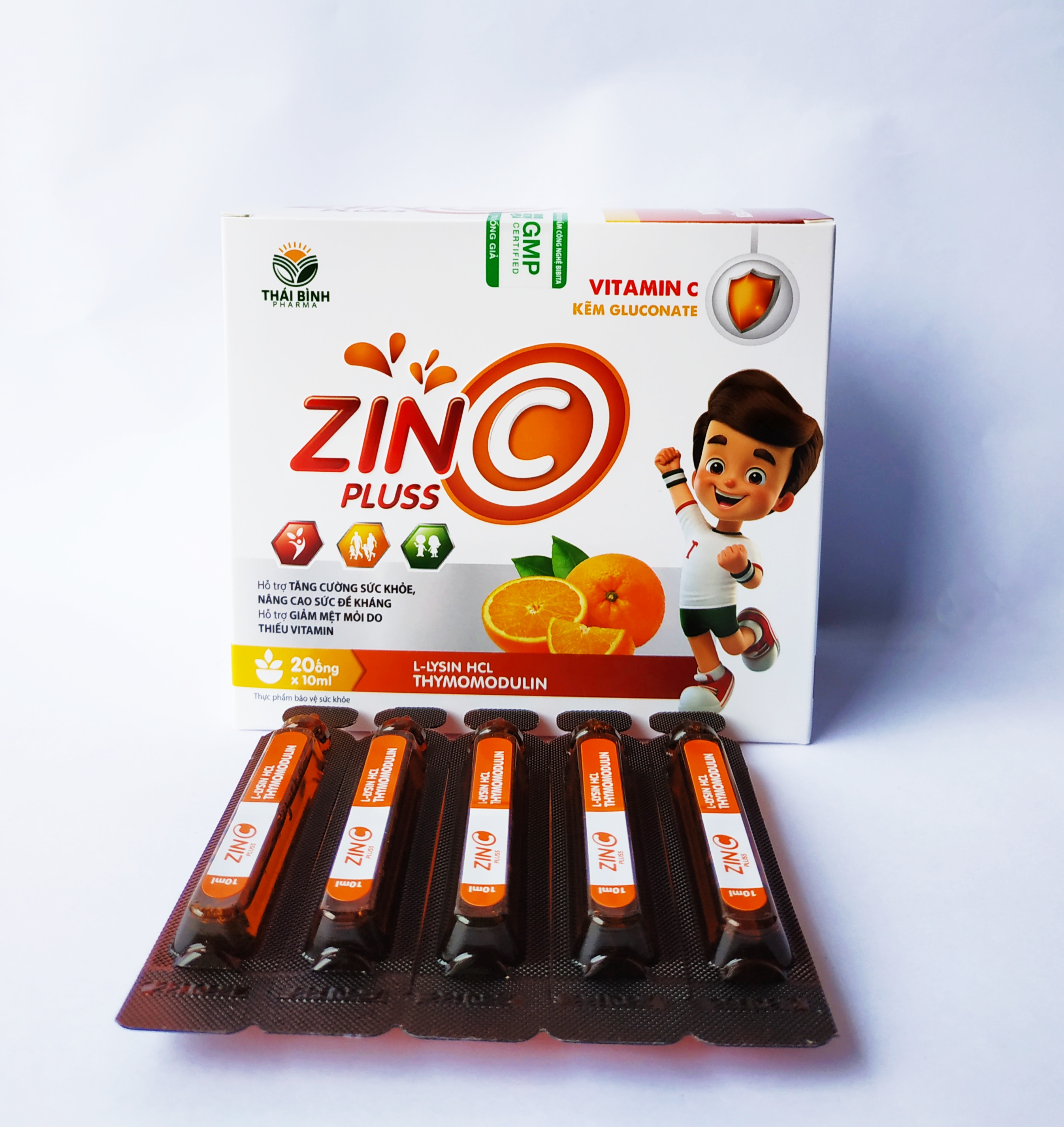 Siro Tăng Cường Sức Đề Kháng Zinc Plus - Bổ Sung Kẽm Gluconat Và Vitamin C -  Zin C Gluconat – Ngọt Thơm Dễ Uống - Hộp 20 Ống