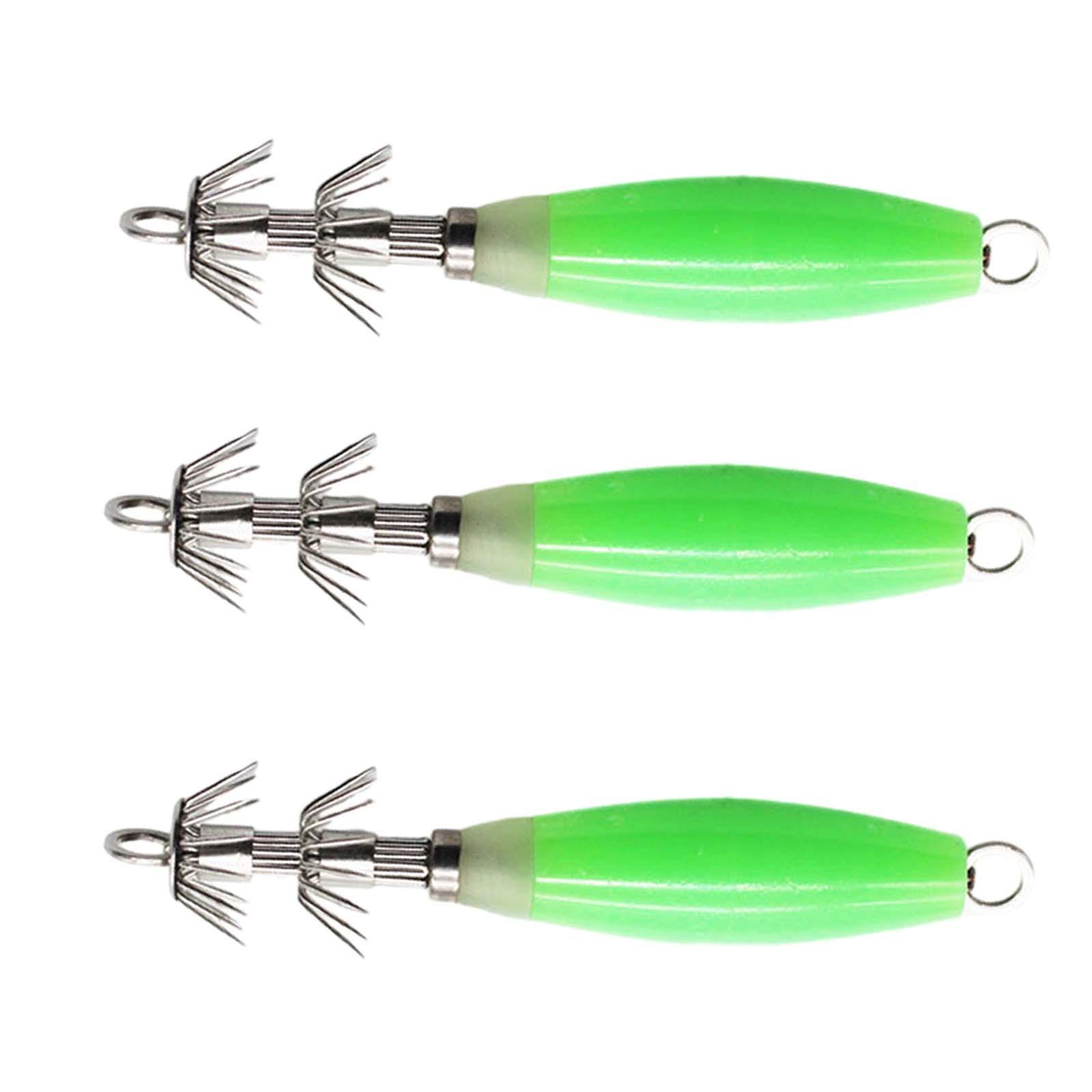 3x Luminous Squid Jig Hooks Artificial Fishing Lures Metal Hook Squid Lures