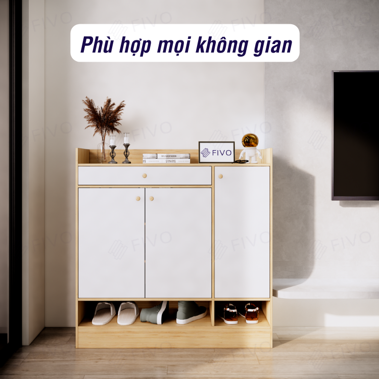 Tủ Kệ Giày Gỗ MDF Lõi Xanh Chống Ẩm Dày 17mm FIVO FS52 Có Hộc, Nhiều Ngăn Chứa Giày Dép, Chân Tủ Chắc Chắn, Mặt Tủ Rộng Rãi