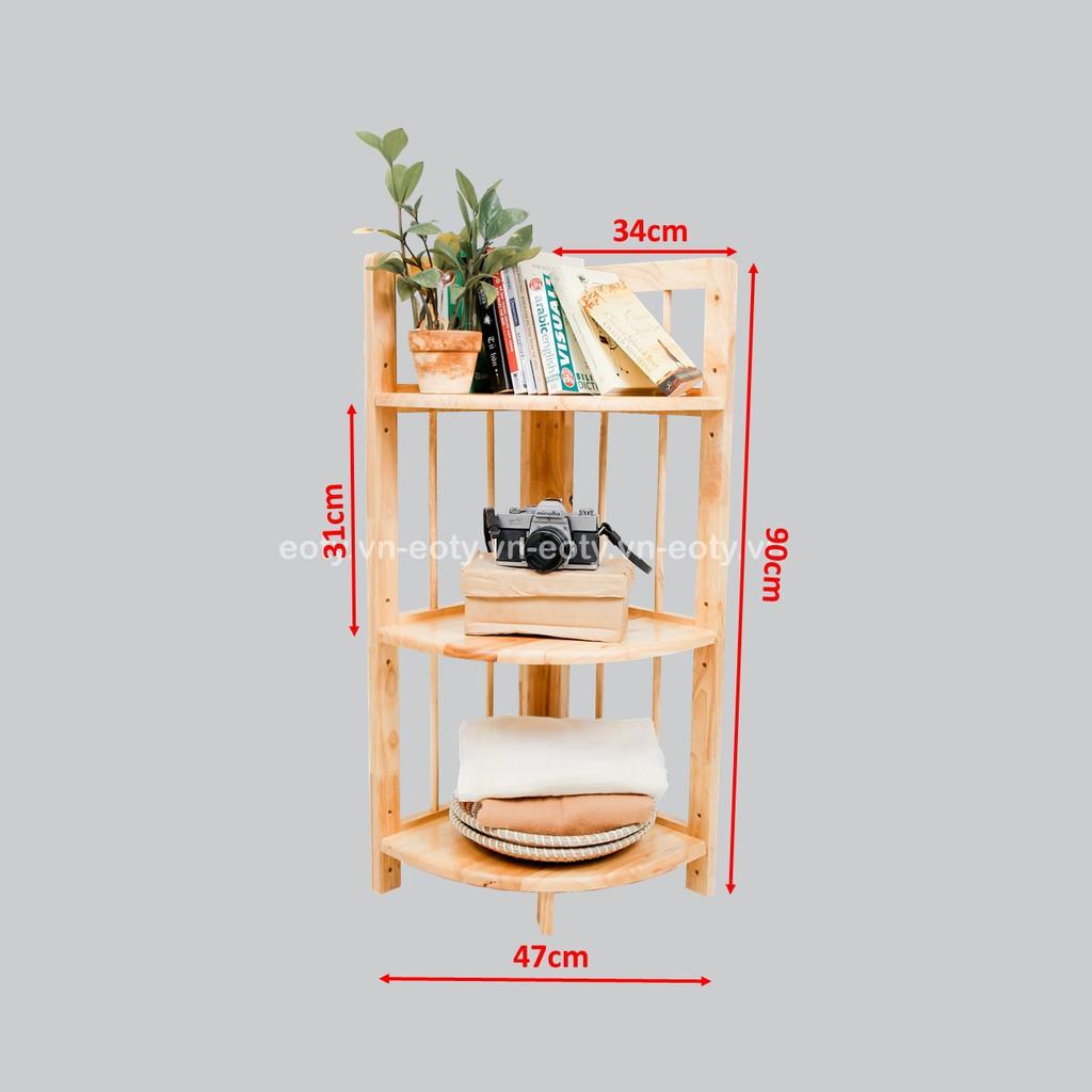 Kệ góc 3 tầng / Kệ để đồ góc tường gỗ cao su đa năng