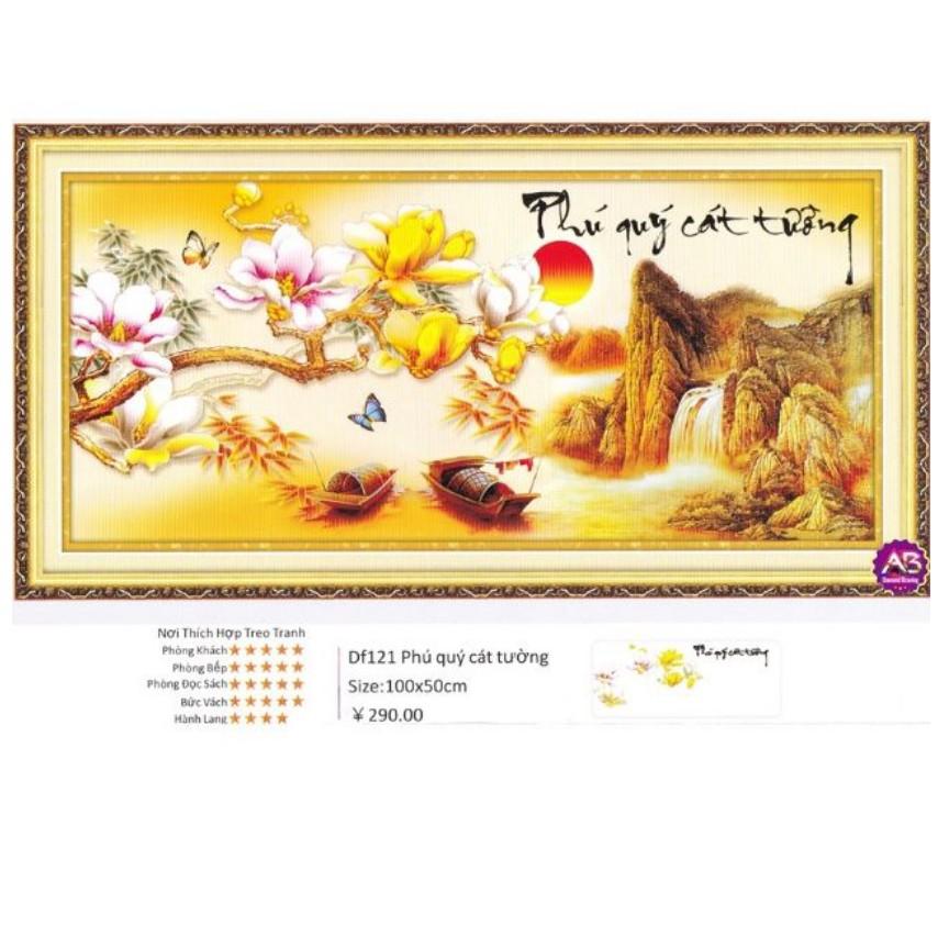 Tranh Đính Đá PHÚ QUÝ CÁT TƯỜNG . Kích Thước: 1m x 50cm
