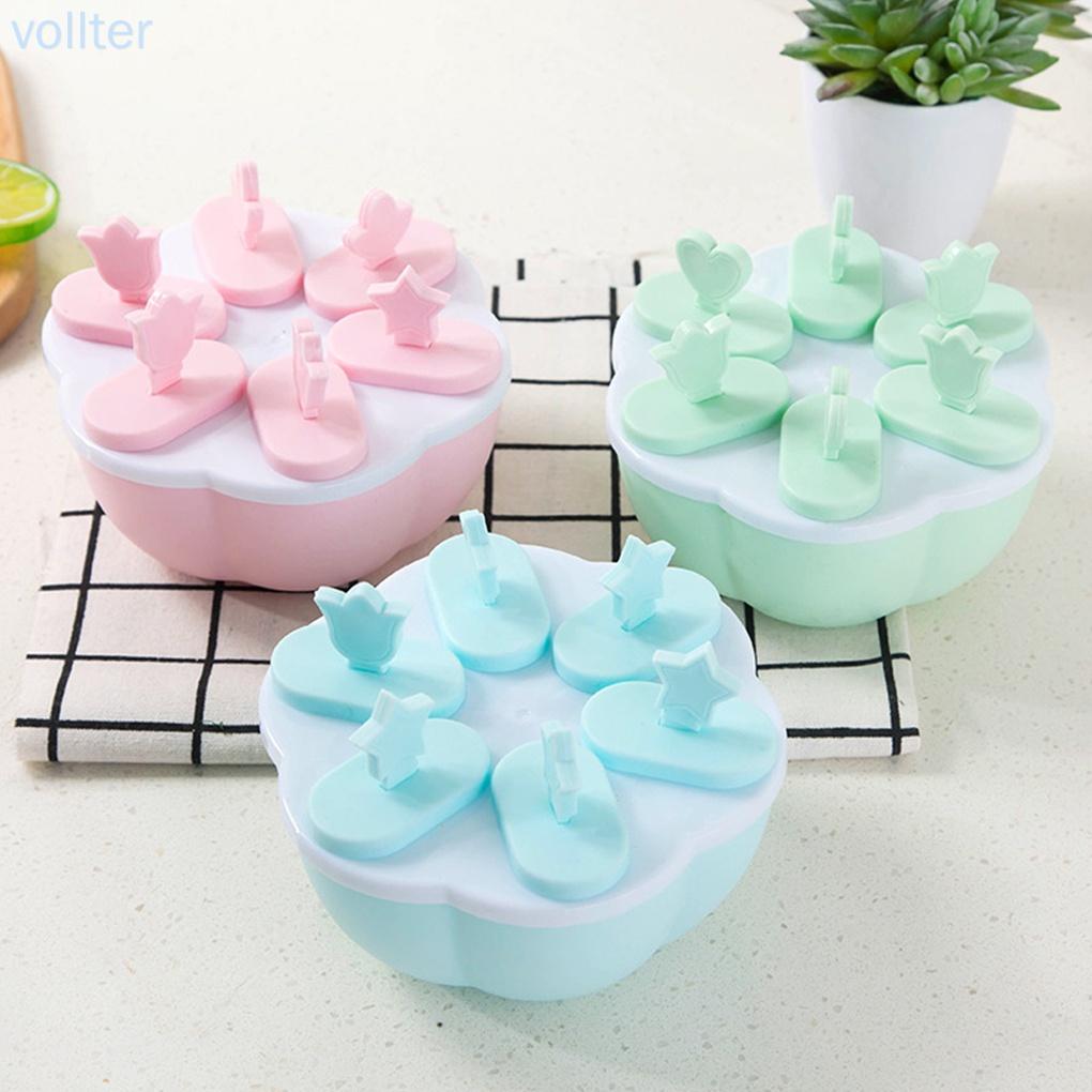 Ice Cream Mold PP Plastic Ice Dessert Maker Home Kitchen DIY Mould Summer Dessert Making Tool, Round, 6 Grid, Blue