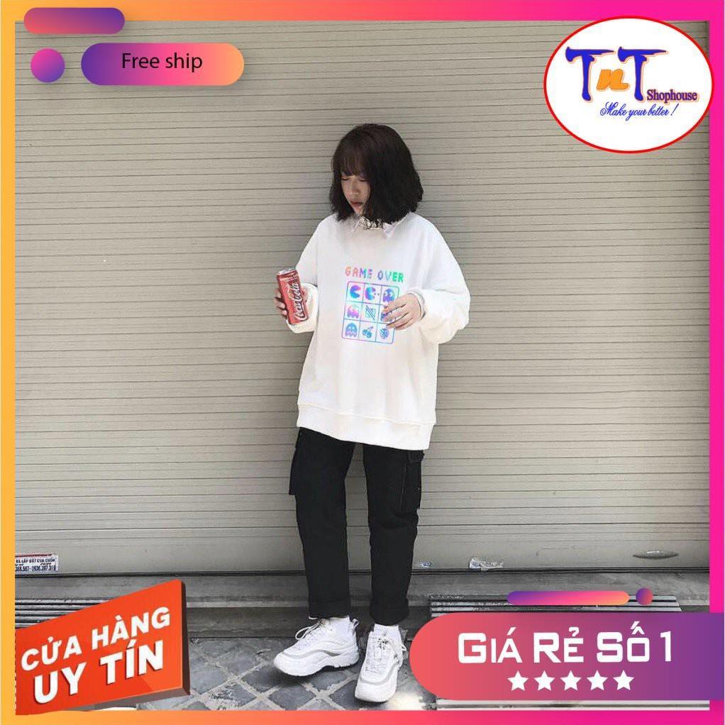 AS22 Áo Sweater Game Over Phản Quang Áo Nỉ Dài Tay Unisex Nam Nữ thời trang cao cấp sinh viên học sinh