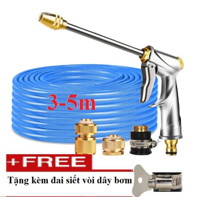 Bộ dây vòi xịt nước rửa xe, tưới cây . tăng áp 3 lần, loại 3m, 5m 206701-2Hđầu đồng, cút đồng,nối đồng + tặng đai