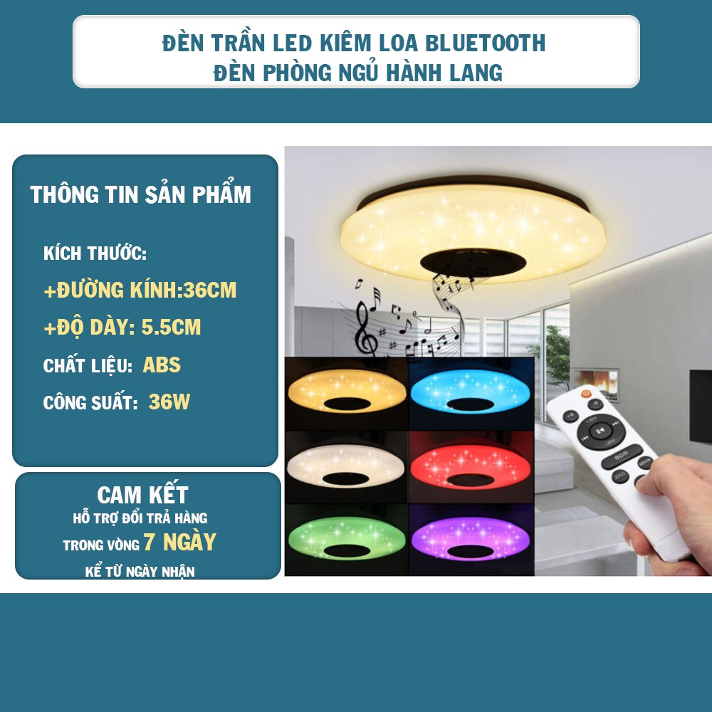 Đèn led ốp trần thông minh kiêm loa nghe nhạc không dây điều khiển qua smartphone