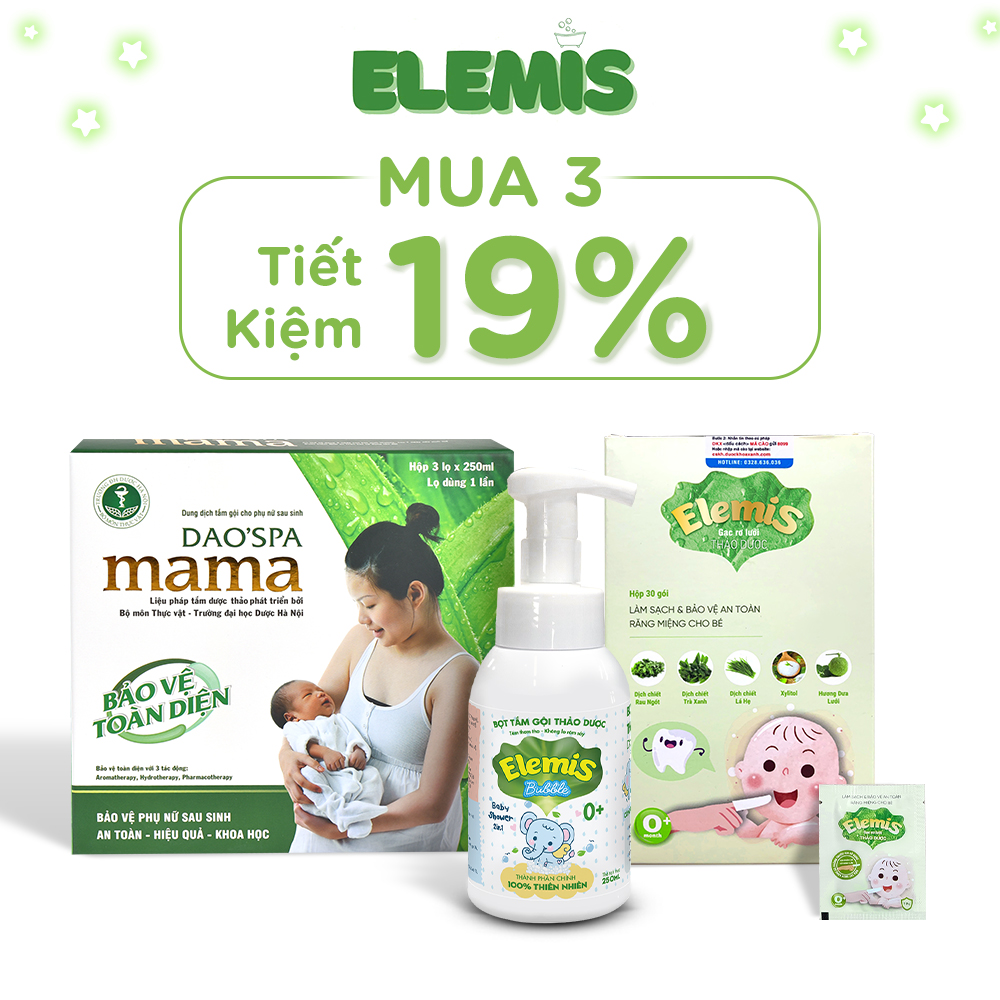 [COMBO 3 MÓN] Xông Tắm Cho Mẹ Daospa Mama, Bọt Tắm Thảo Dược Elemis Bubble  và Gạc Rơ Lưỡi elemis Cho Bé