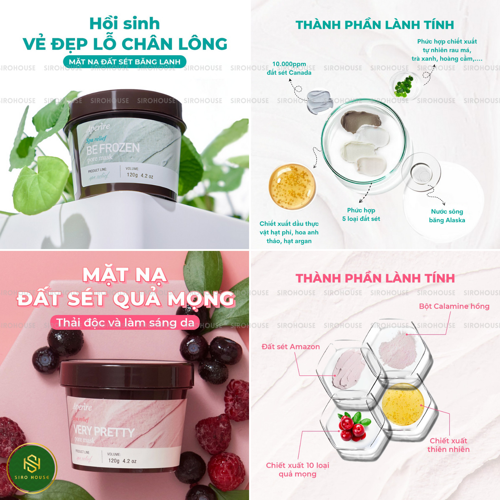 Mặt Nạ Đất Sét Quả Mọng Loại Bỏ Dầu Nhờn, Thu Nhỏ Lỗ Chân Lông, Làm Dịu Da Aperire Spa Relief Pore Mask 120g - Dưỡng sáng da