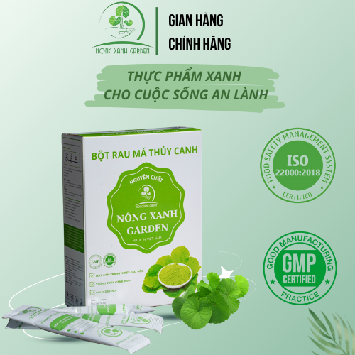 Nông Xanh Garden Bột Rau Má Thủy Canh Nguyên Chất Hộp 15 gói (3gr/1 gói) hòa tan uống liền, không đường, thanh nhiệt