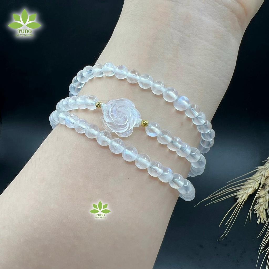 Vòng Phong Thủy Mệnh Kim Thủy TUDO VCVMOON AU10K Charm Hoa Mẫu Đơn, Chuỗi hạt quấn 3 vòng B22K1100