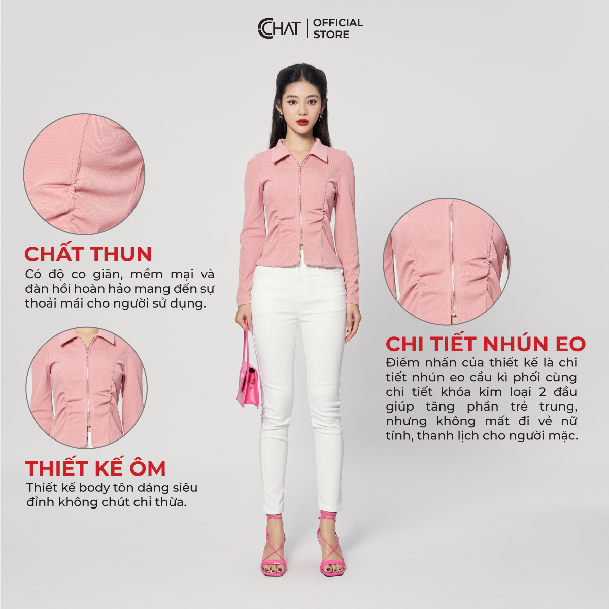 Áo Thun  Nhún Eo Khóa Trước Chất Thun Cao Cấp 22TDC2043OT