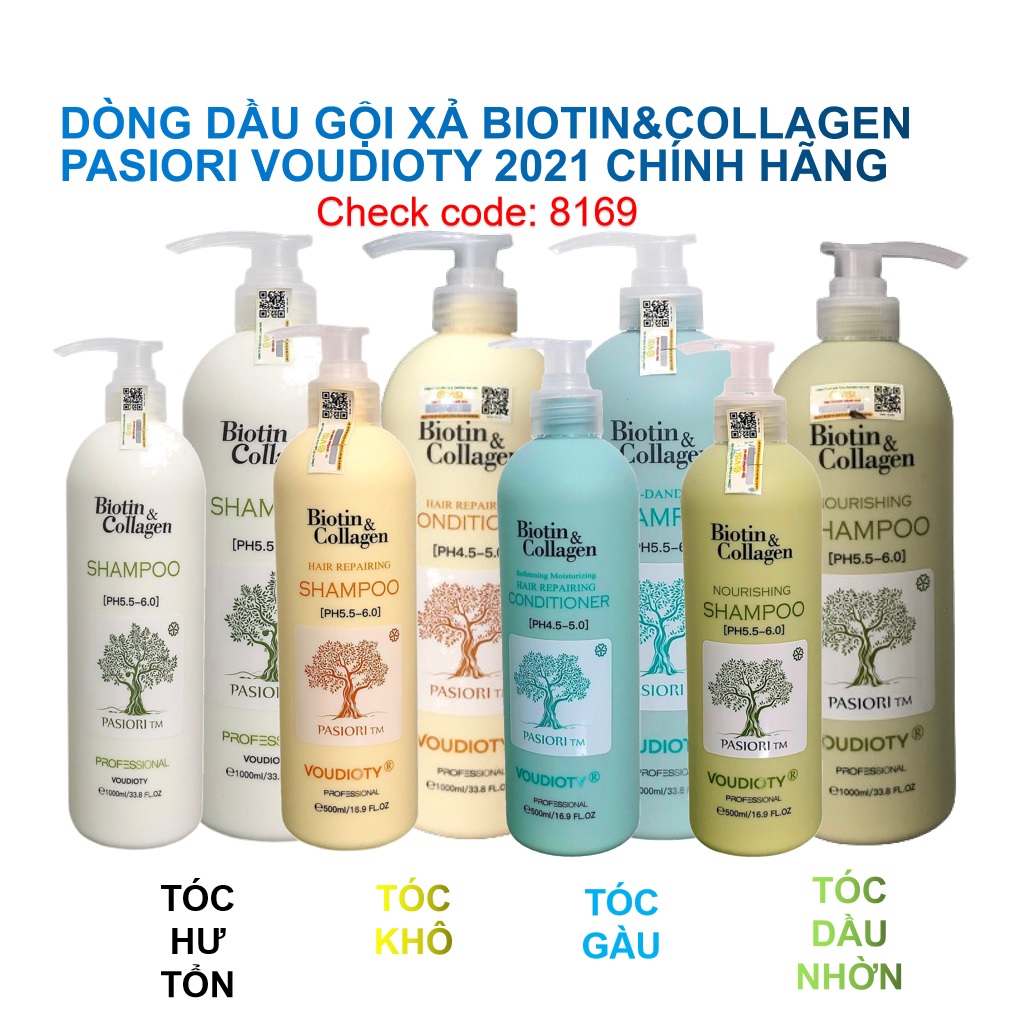 BỘ DẦU GỘI XẢ VOUDIOTY NOURISHING BIOTIN & COLLAGEN XANH RÊU NGĂN GÃY RỤNG CHO TÓC DẦU NHỜN 1000ML*2