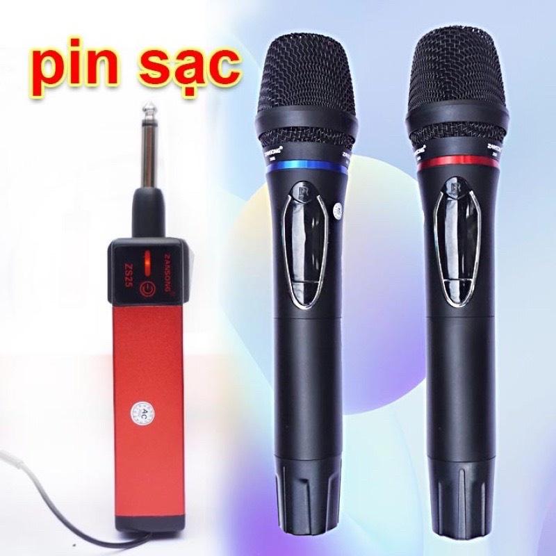 Micro Đa Năng Karaoke Zansong ZS25 dùng cho Loa Kéo, Âmli, Mixer, Sound Card- Mic Không Dây ZS25 Kèm 2 Cái Pin Sạc