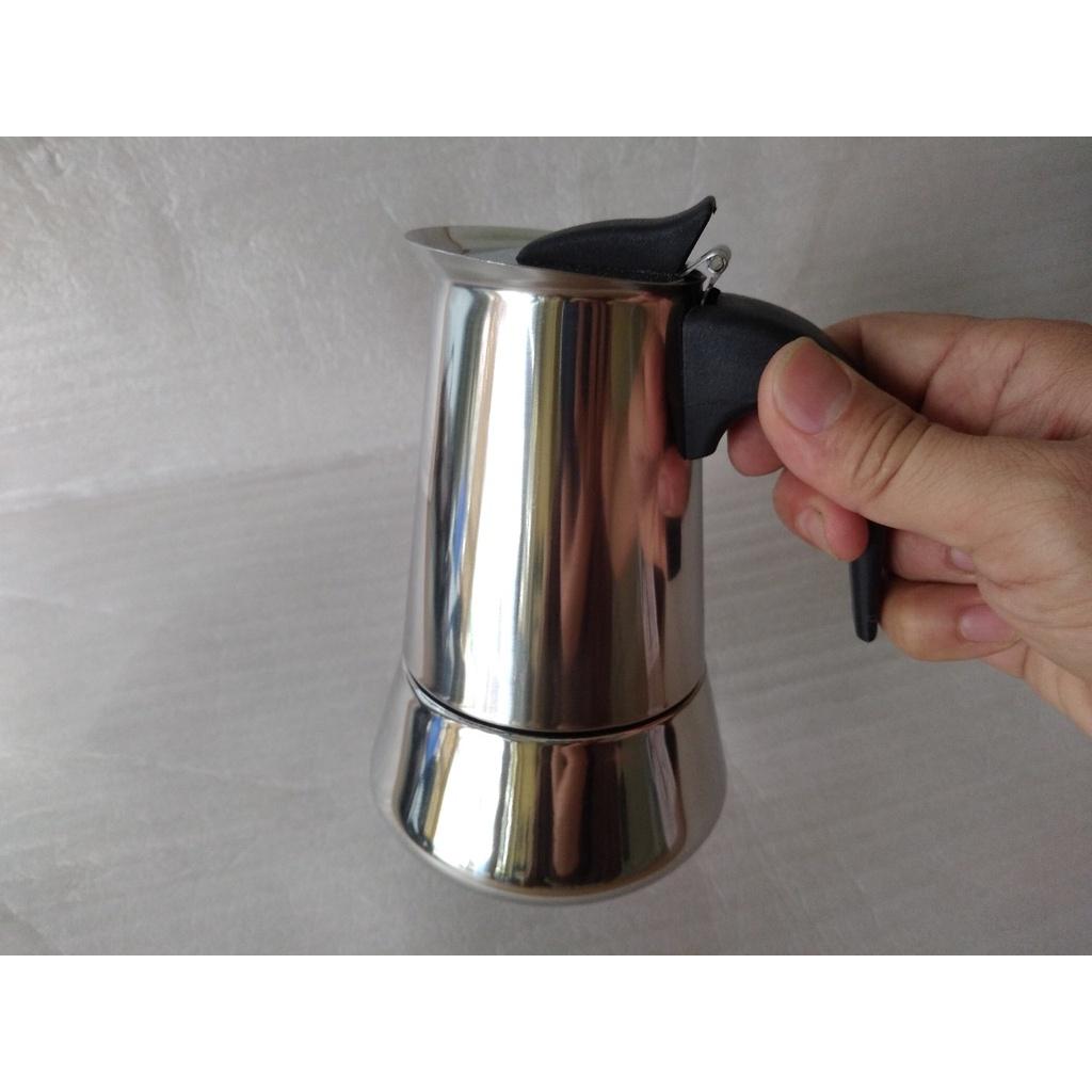 BÌNH PHA CAFE BẾP TỪ Moka đáy bầu INOX 200ml phong cách Ý THẨM THẤU NGƯỢC kiểu dáng thể thao hiện đại