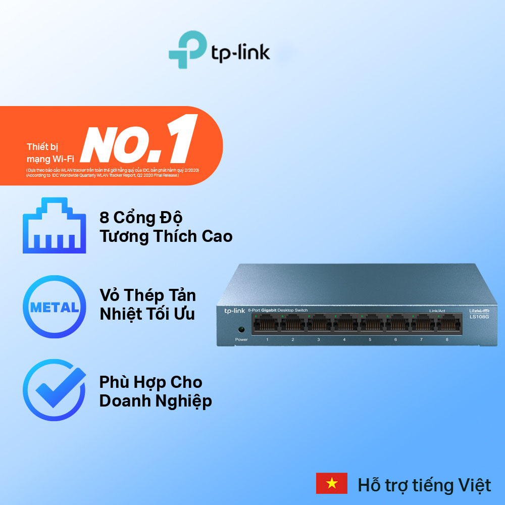 Bộ Chia Tín Hiệu TP-Link LS108G Switch Để Bàn 8 Cổng 10/100/1000Mbps - Hàng Chính Hãng