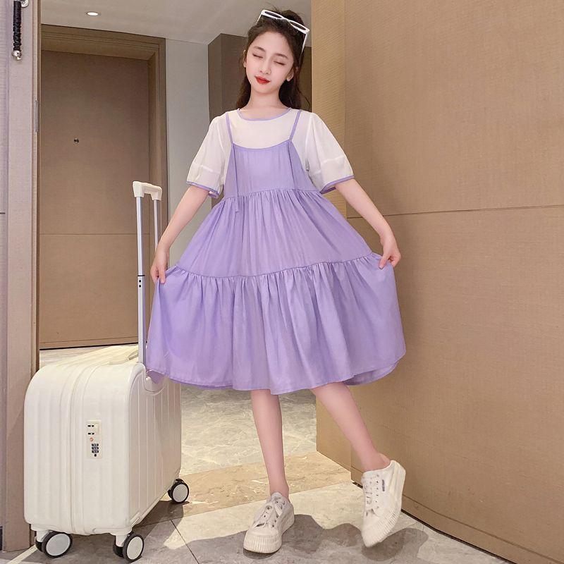 DIYIWEI Cô gái ăn mặc mùa hè 2023 phong cách phương Tây lớn bé lưới váy trẻ em mỏng giả hai váy công chúa