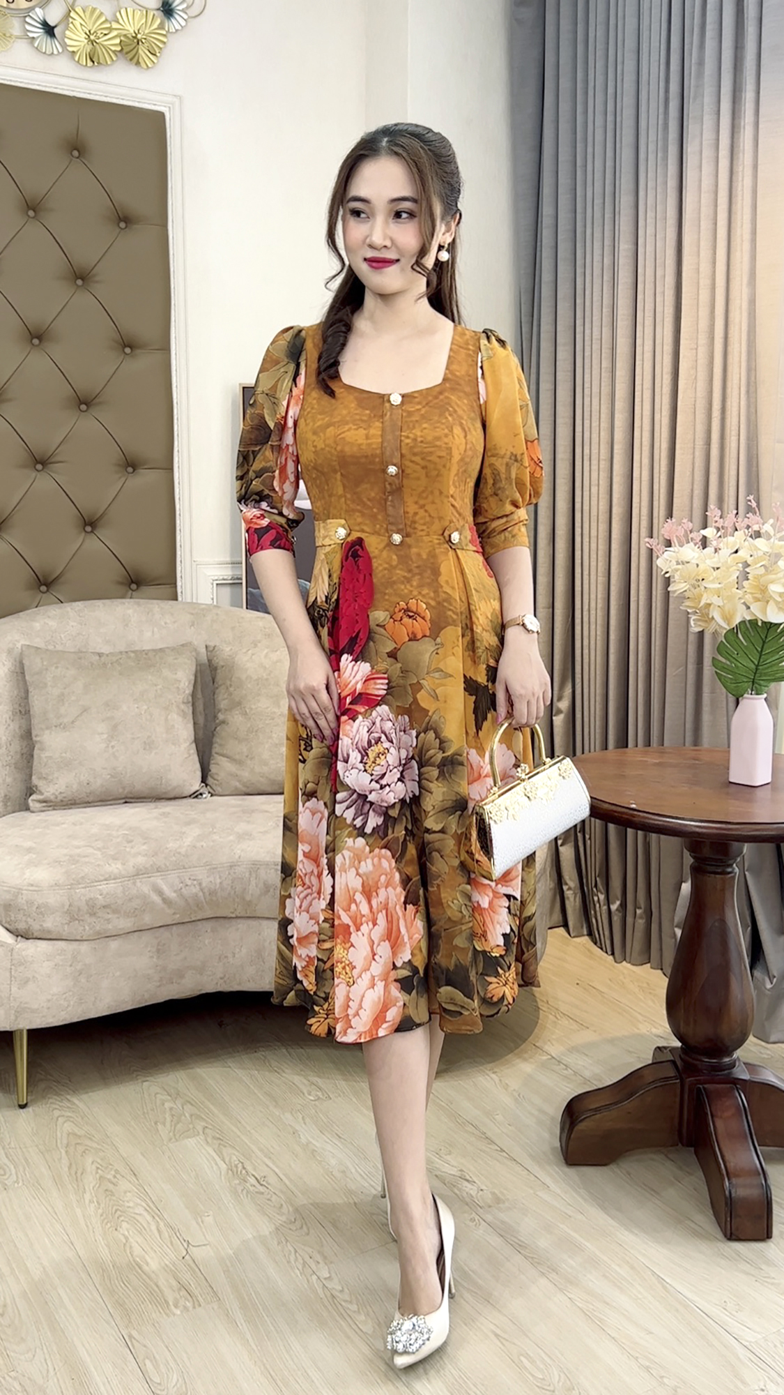 Đầm Trung Niên [ Linh Trà ] (TM 386) Trẻ Trung Trang Nhã Thanh Lịch Đi Làm Đi Tiệc Cho Bà Cho Mẹ