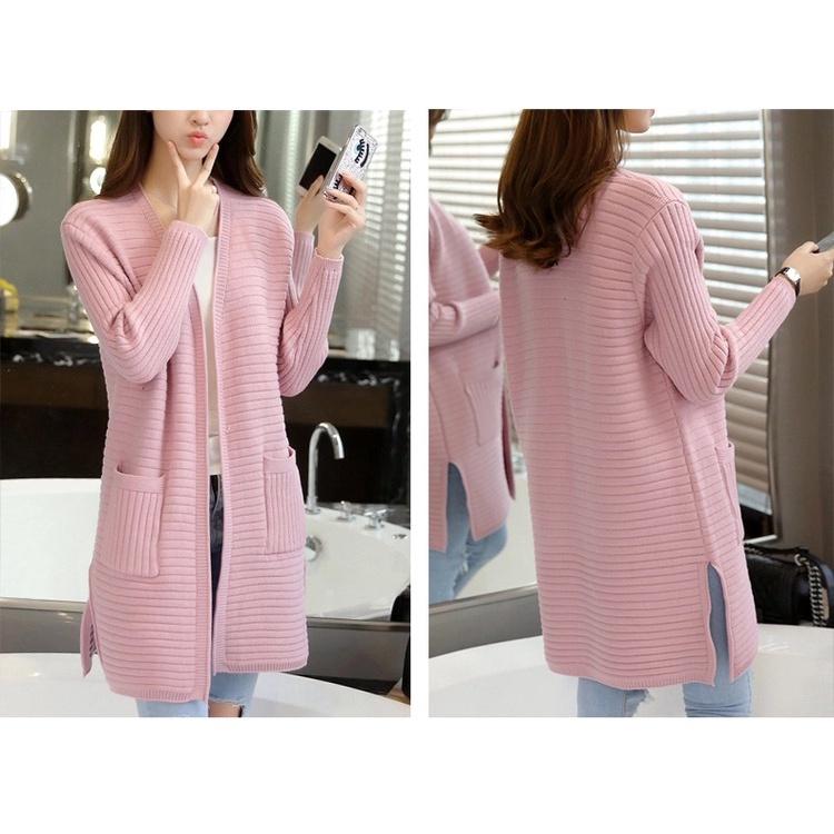 MS333 Áo khoác len cardigan dáng dài sọc ngang