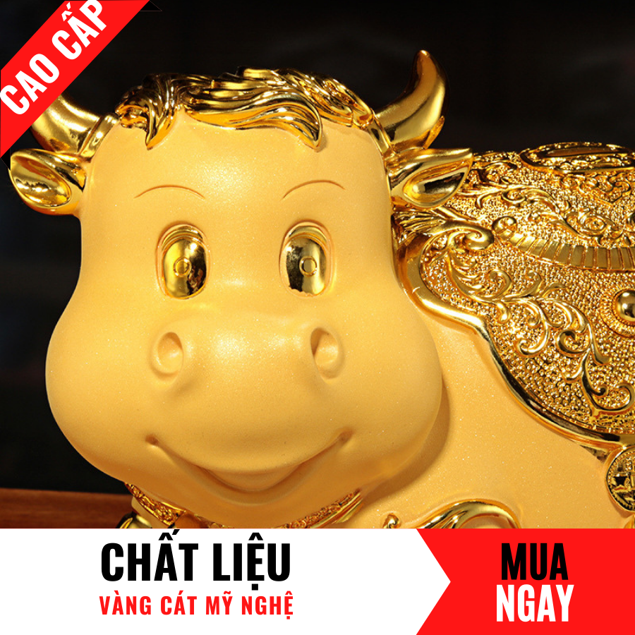 Tượng Con Bò Trang Trí Đựng Tiền Bằng Vàng Cát Mỹ Nghệ Cao 24cm