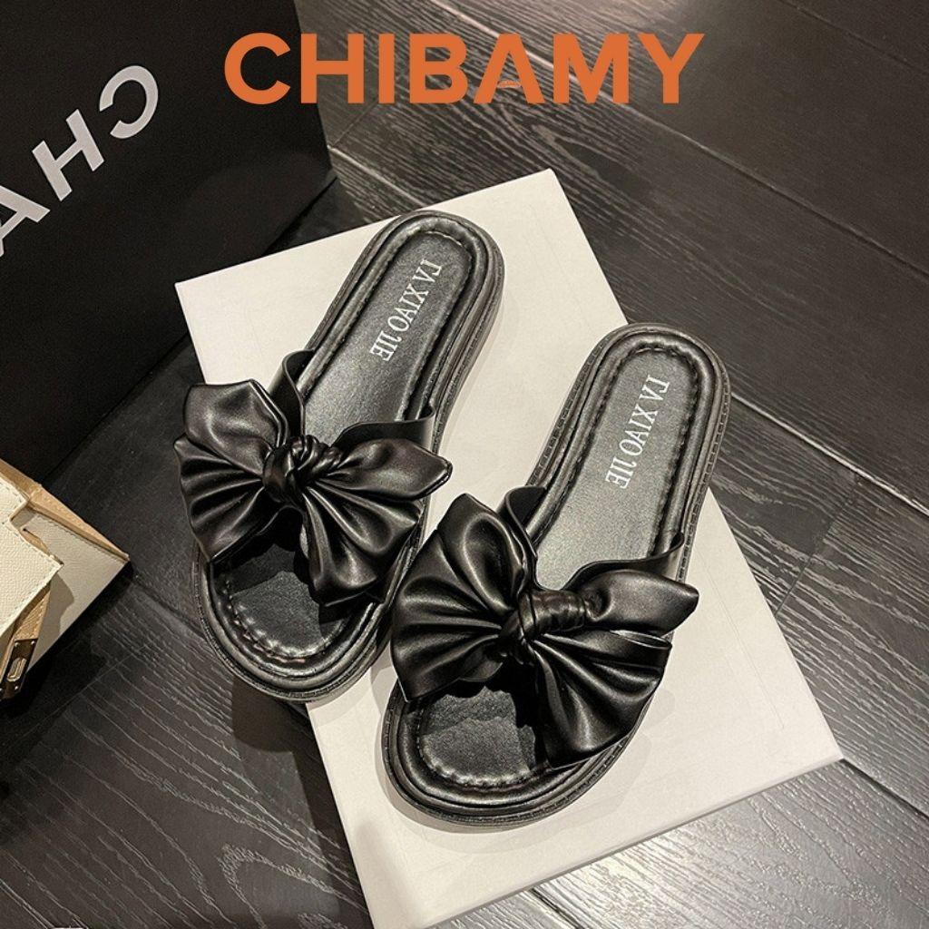 Dép nữ Thắt Nơ Da Mềm CHIBAMY đế bánh mì siêu nhẹ cao 3cm, Dép thời trang nữ tiểu thư 2022