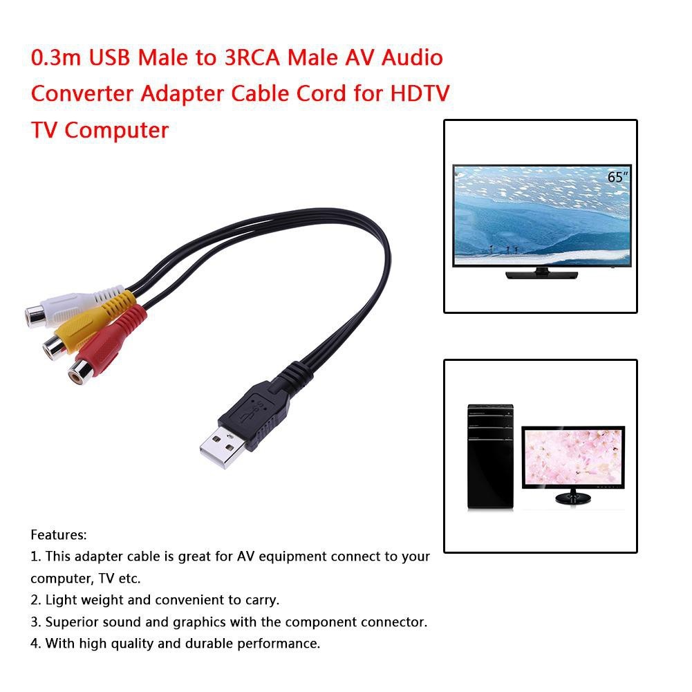 ROGTZ Cáp Chuyển Đổi USB Sang 3 RCA Dùng Cho TV HDTV Dài 0,3m - Hàng Nhập Khẩu