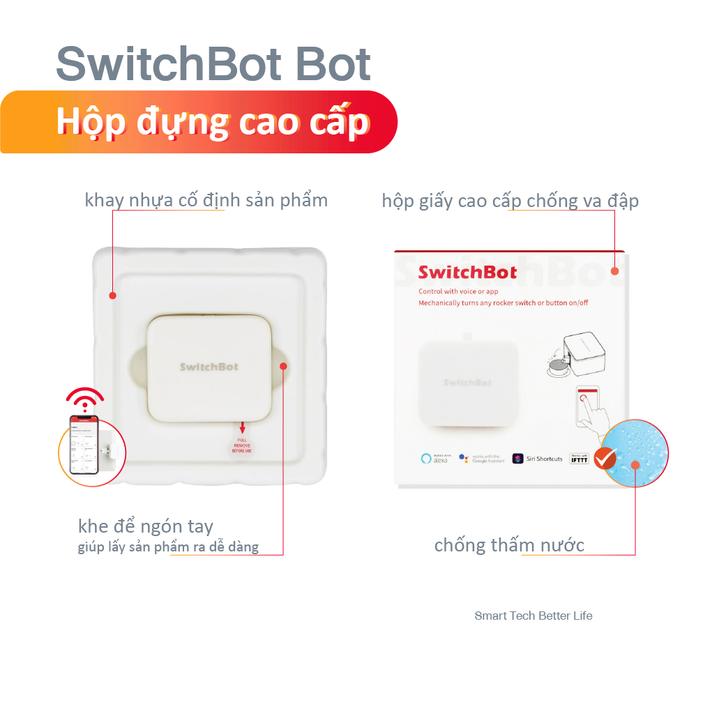 Công tắc thông minh, công tắc điều khiển từ xa SwitchBot Bot, chính hãng, không dây, điều khiển qua app, tương thích với Alexa, Google Home, HomePod and IFTTT