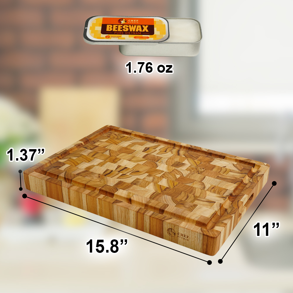 Thớt gỗ Teak Chef Studio hình chữ nhật size 28x40 dày 3.5cm - Hàng cao cấp có hộp, tặng kèm sáp ong, xuất khẩu đi Mỹ