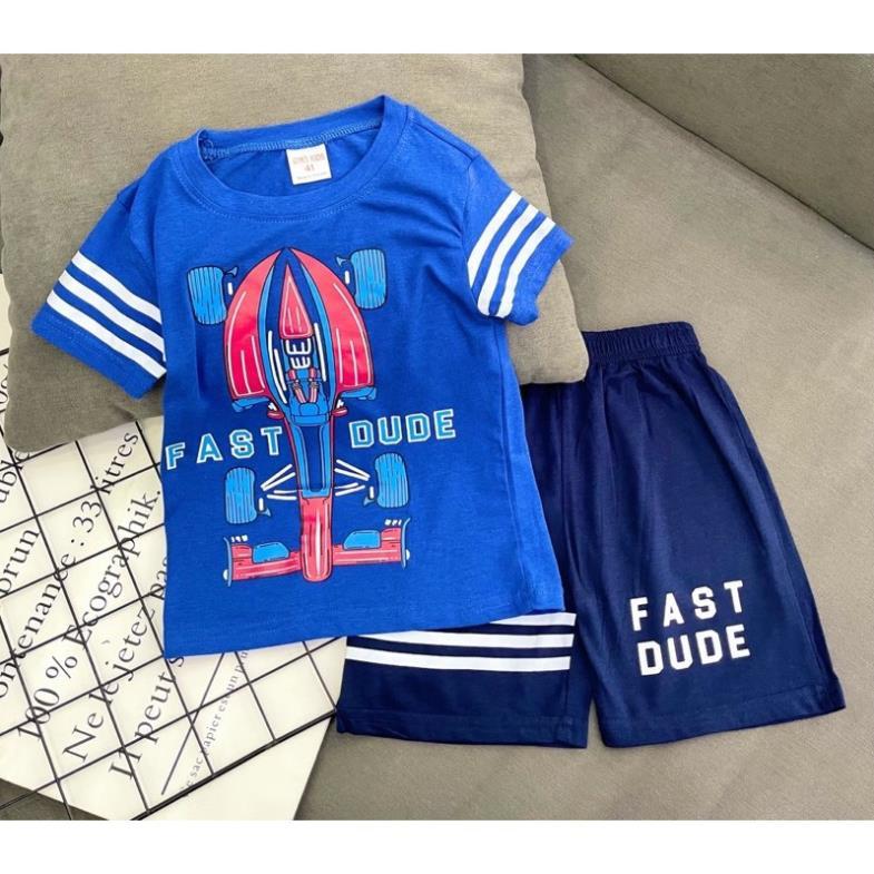 Bộ ngắn bé trai size đại thun cotton in hình cá tính - pikakids