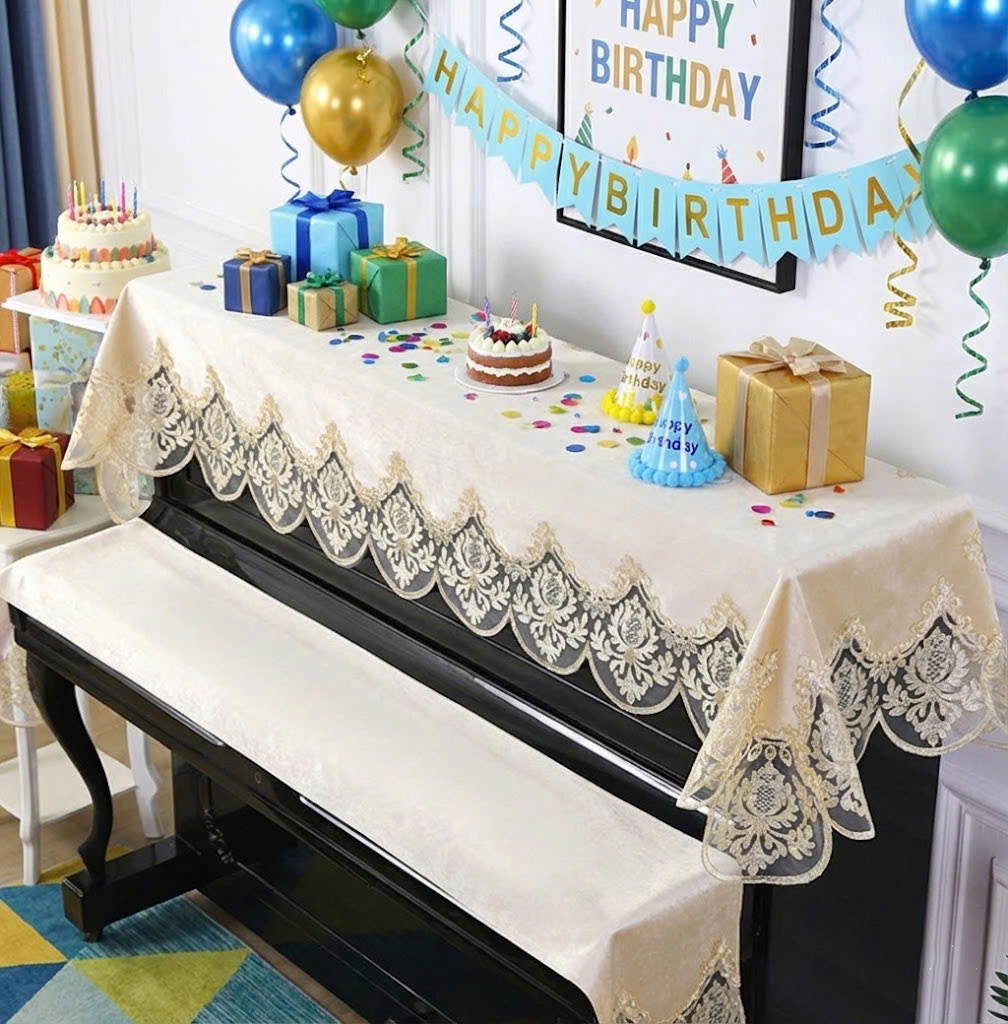 Khăn phủ đàn piano cơ đàn piano điện tử 88 phím phong cách Châu Âu cổ điển sang trọng trang trí giáng sinh noel Tết - Hàng chính hãng