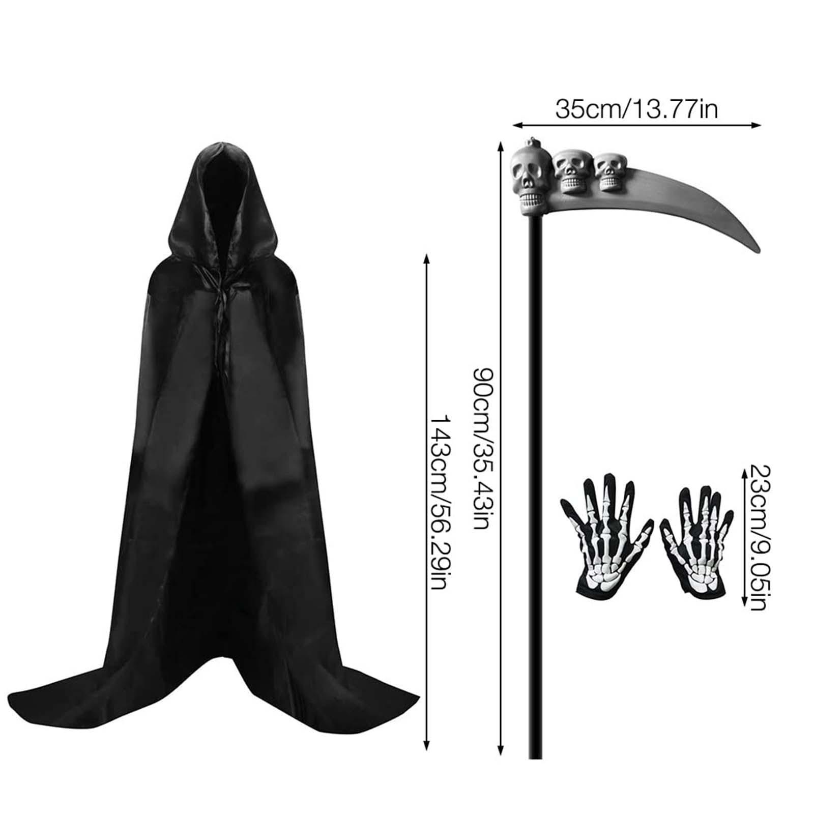 Halloween Grim Reaper Costume Set Hooded Cape Cloak for Masquerade