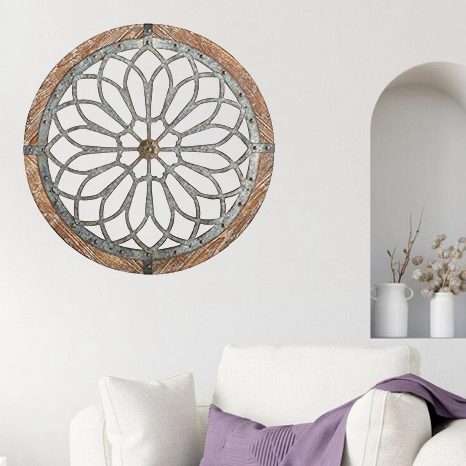 Round Wall Art - Metal Decorative Wall Medallions, Creative Home Art Wall Sculpture Decor, Metal Wooden Crafts Decor Gift for Home Living Room Porch