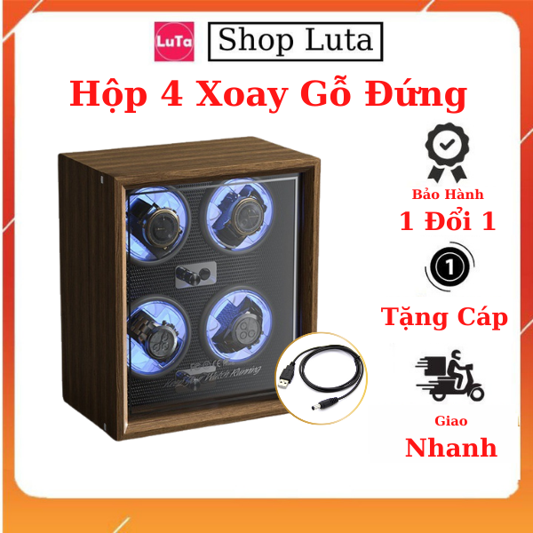 Hộp Xoay Đồng Hồ Gỗ 4 Chiếc Ngang, Hộp Lắc Đồng Hồ Automatic, Xoay Tự Động -  25x16x29cm