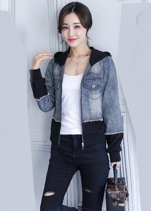 Áo Khoác Jean Nữ Nón Trùm Thêu Chữ Thời Trang