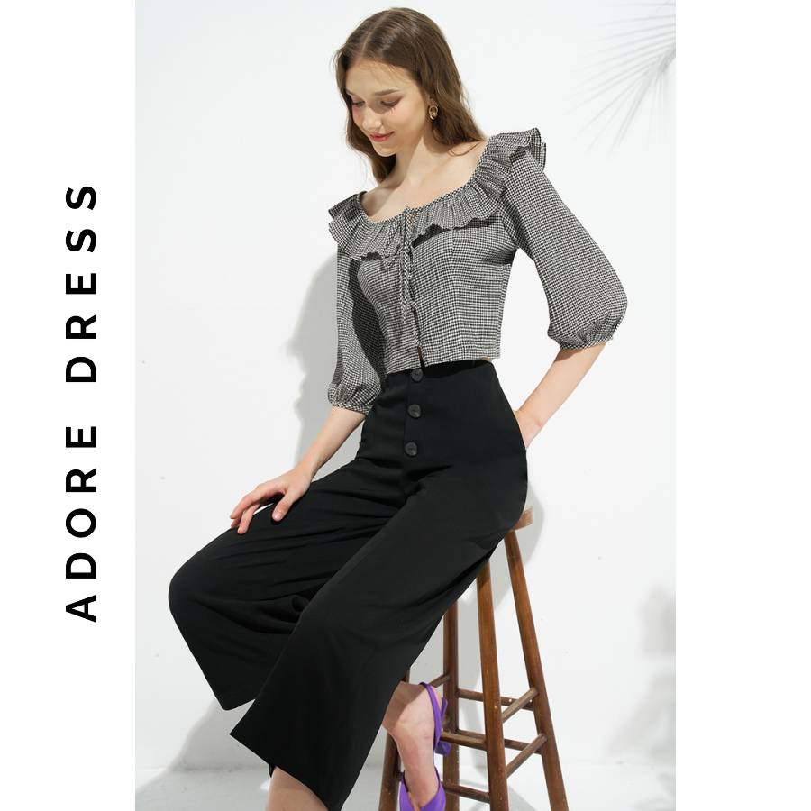 Áo Crop tops casual style thô xốp karo nhí đen trắng 311TO2005 ADORE DRESS