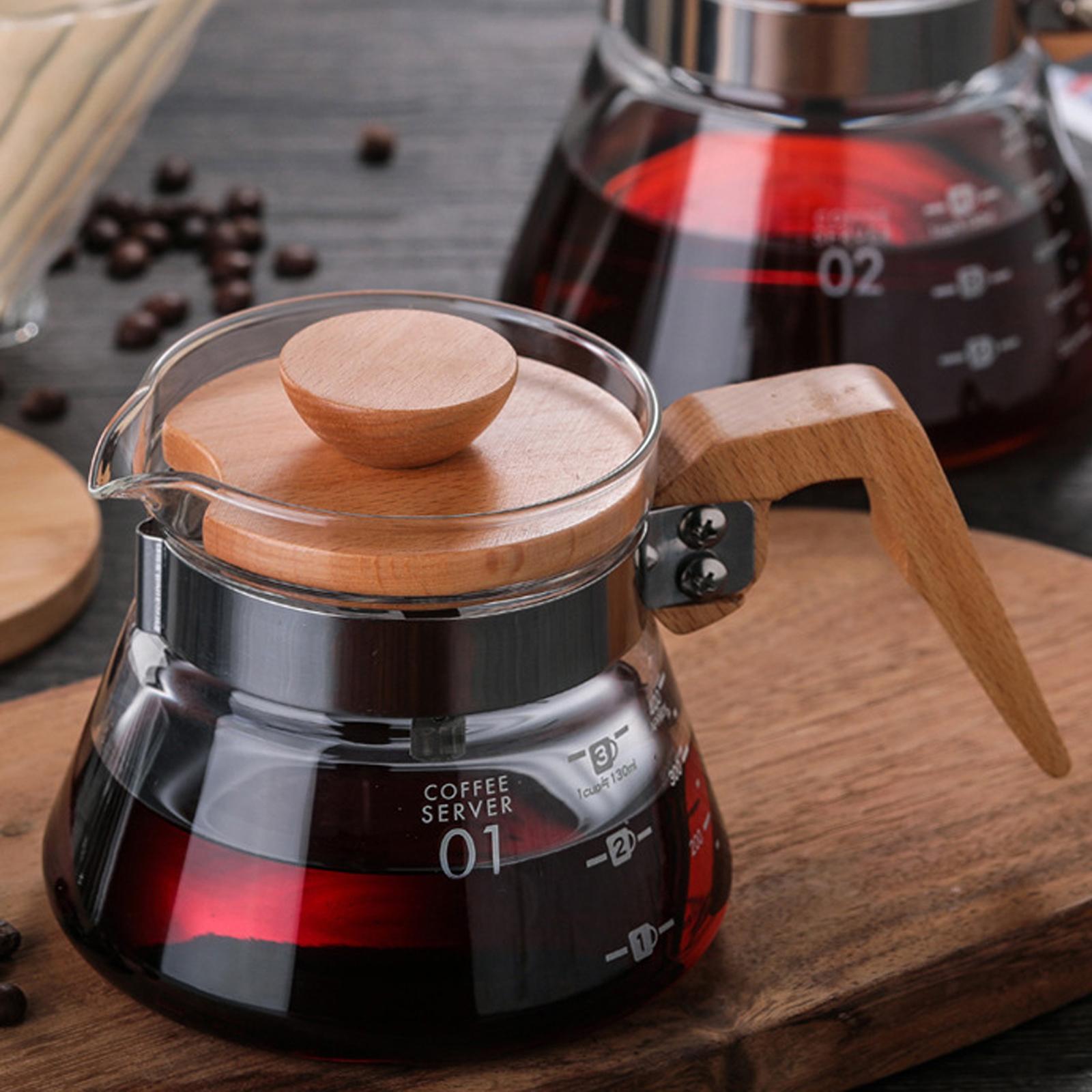 Anti-Scalding Coffee Pot V60 Carafe Wood Lid Accessories Coffee Maker for Kitchen Barista