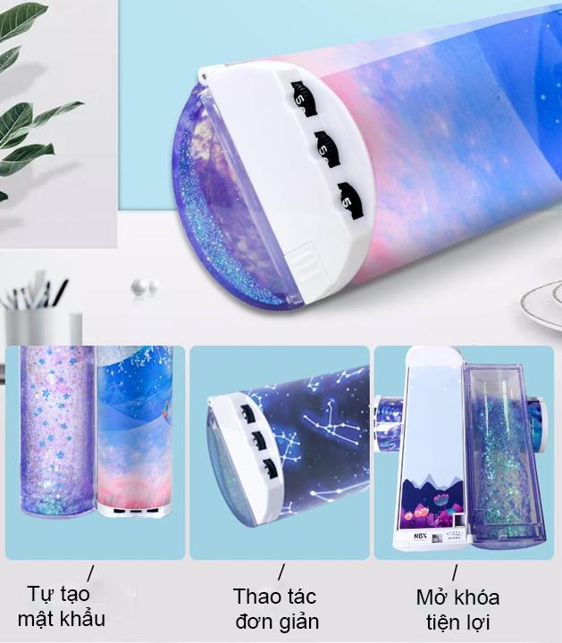 COMBO 2 hộp bút đa năng hiện đại có mật khẩu cơ xoay số thông minh in hình thủy thủ mặt trăng + xanh dương